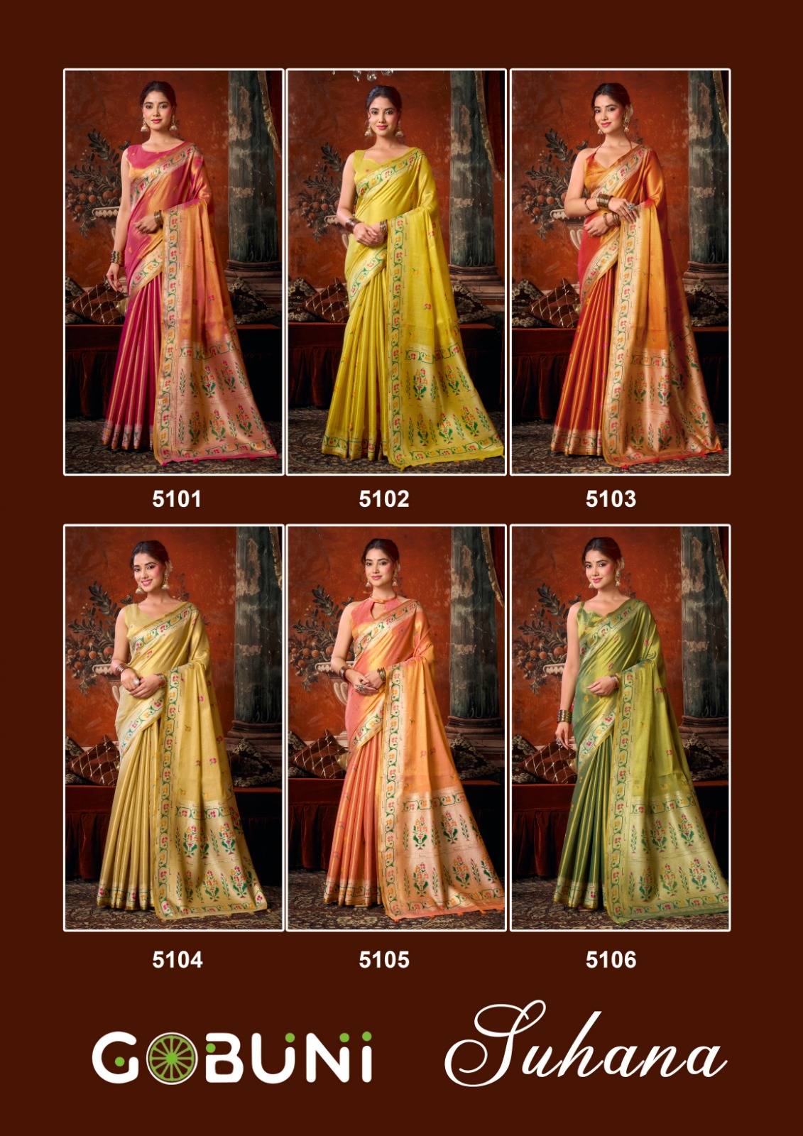 Suhana BY GOBUNI 5101 To 5106 Series Indian Traditional Wear Collection Beautiful Stylish Fancy Colorful Occasional Wear Silk Sarees At Wholesale Price